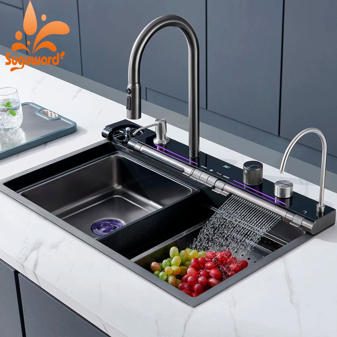 Fregadero de cascada de cocina de acero inoxidable