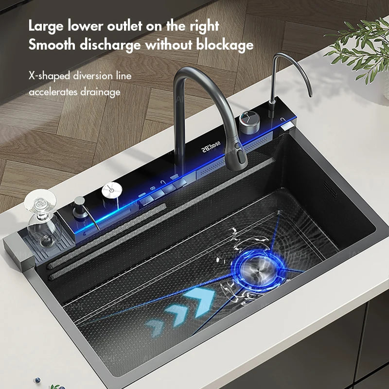 Fregadero de cocina de cascada de acero inoxidable