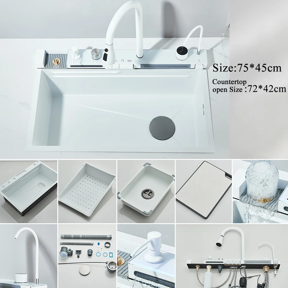 Fregadero de cocina de cascada de acero inoxidable