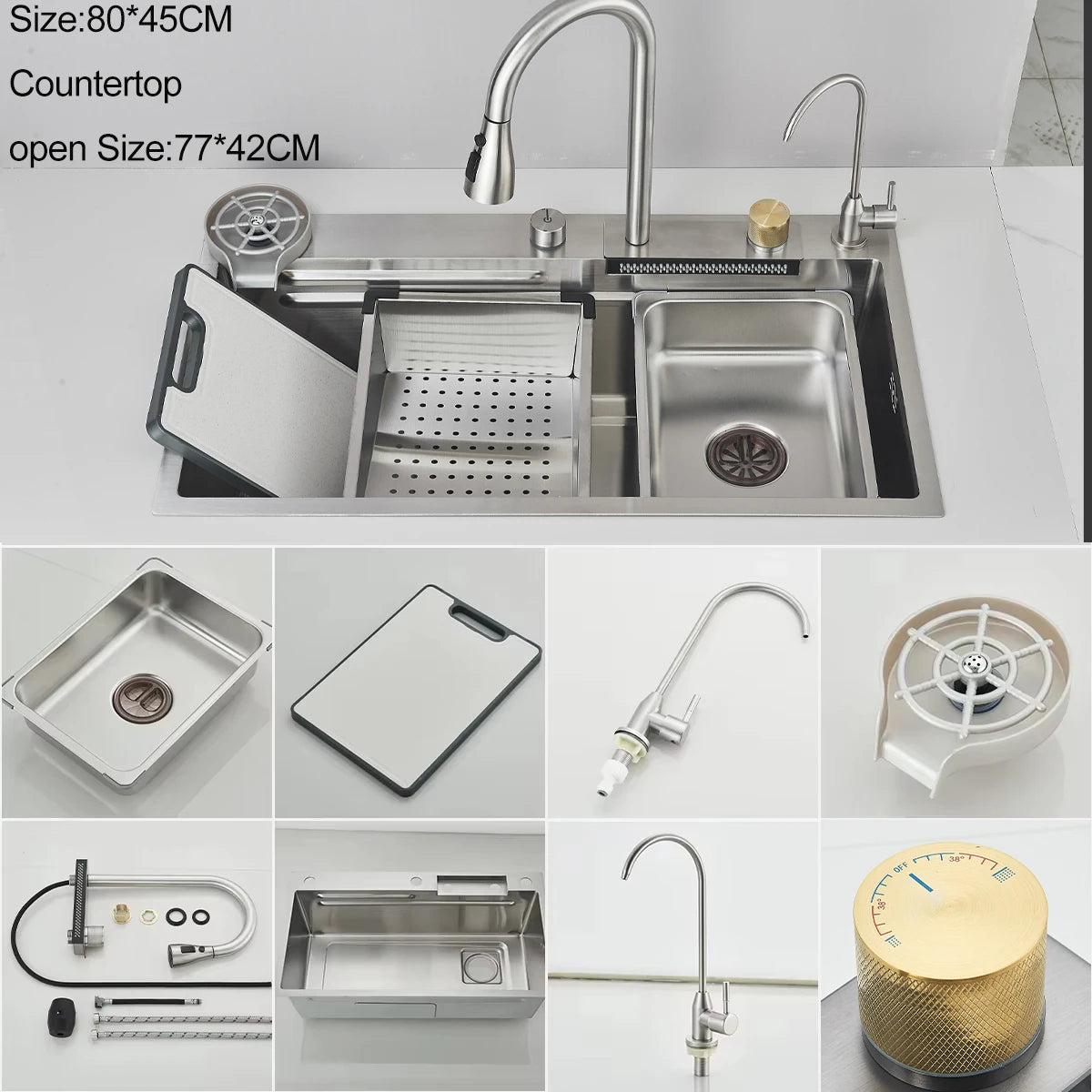 Fregadero de cocina de cascada de acero inoxidable