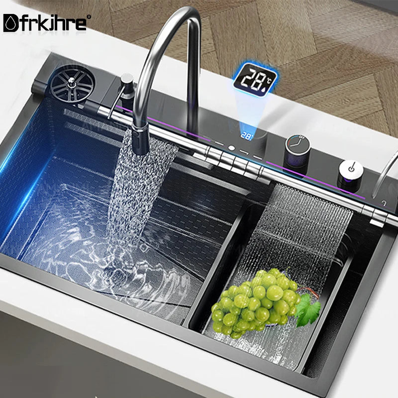Fregadero de cocina de cascada de acero inoxidable