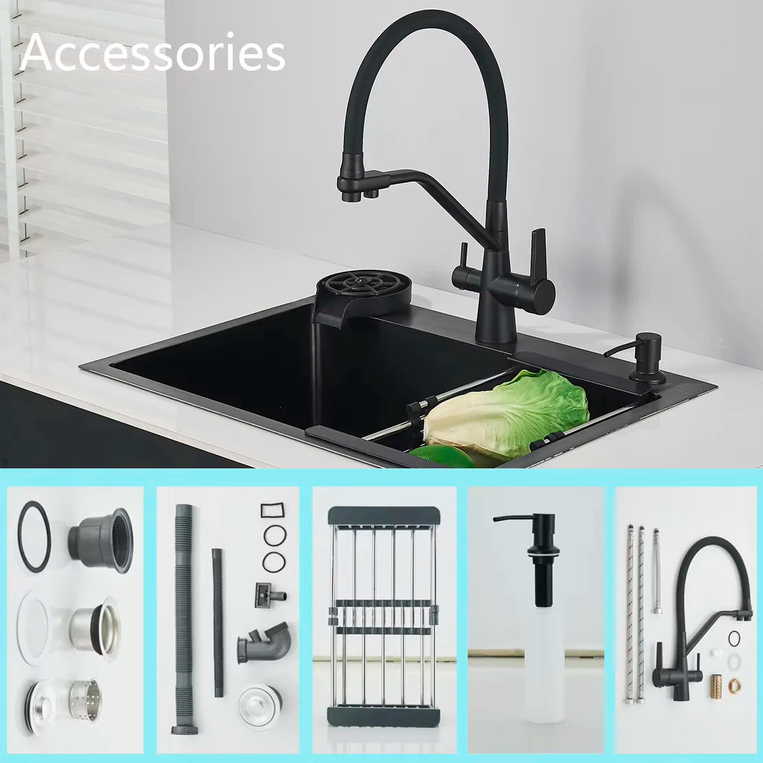 Fregaderos de cocina de acero inoxidable 304 negro mate