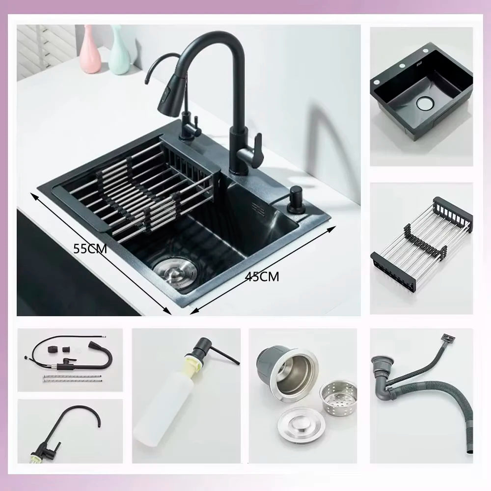 Fregaderos de cocina de acero inoxidable 304 negro mate