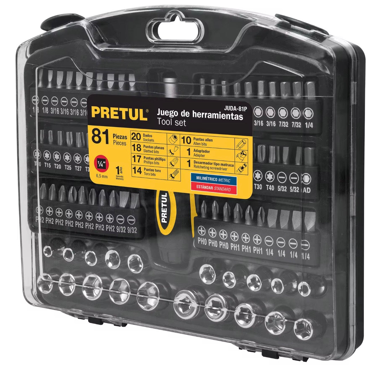 Juego de herramientas PRETUL 81 piezas con estuche