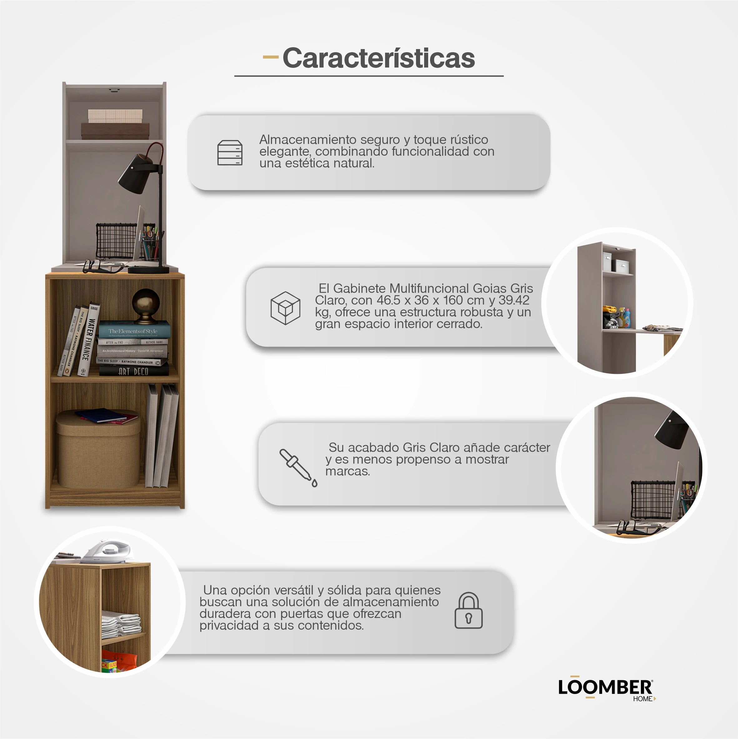 Gabinete Multifuncional Goias Gris Claro Loomber