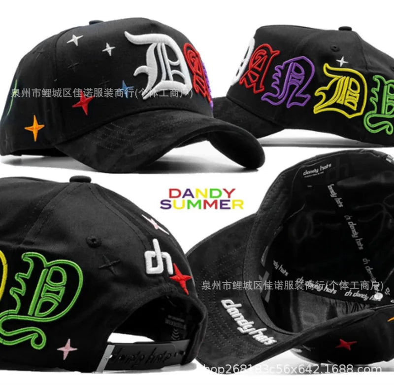 Gorra de Béisbol Ajustable DANDY con Bordado de Letras, Estilo Hip Hop, Moderna, Transpirable, con Protección Solar, Parte Superior Redonda y Flexible