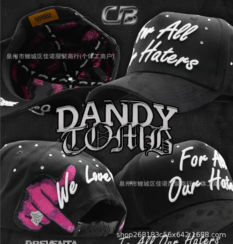 Gorra de Béisbol Ajustable DANDY con Bordado de Letras, Estilo Hip Hop, Moderna, Transpirable, con Protección Solar, Parte Superior Redonda y Flexible