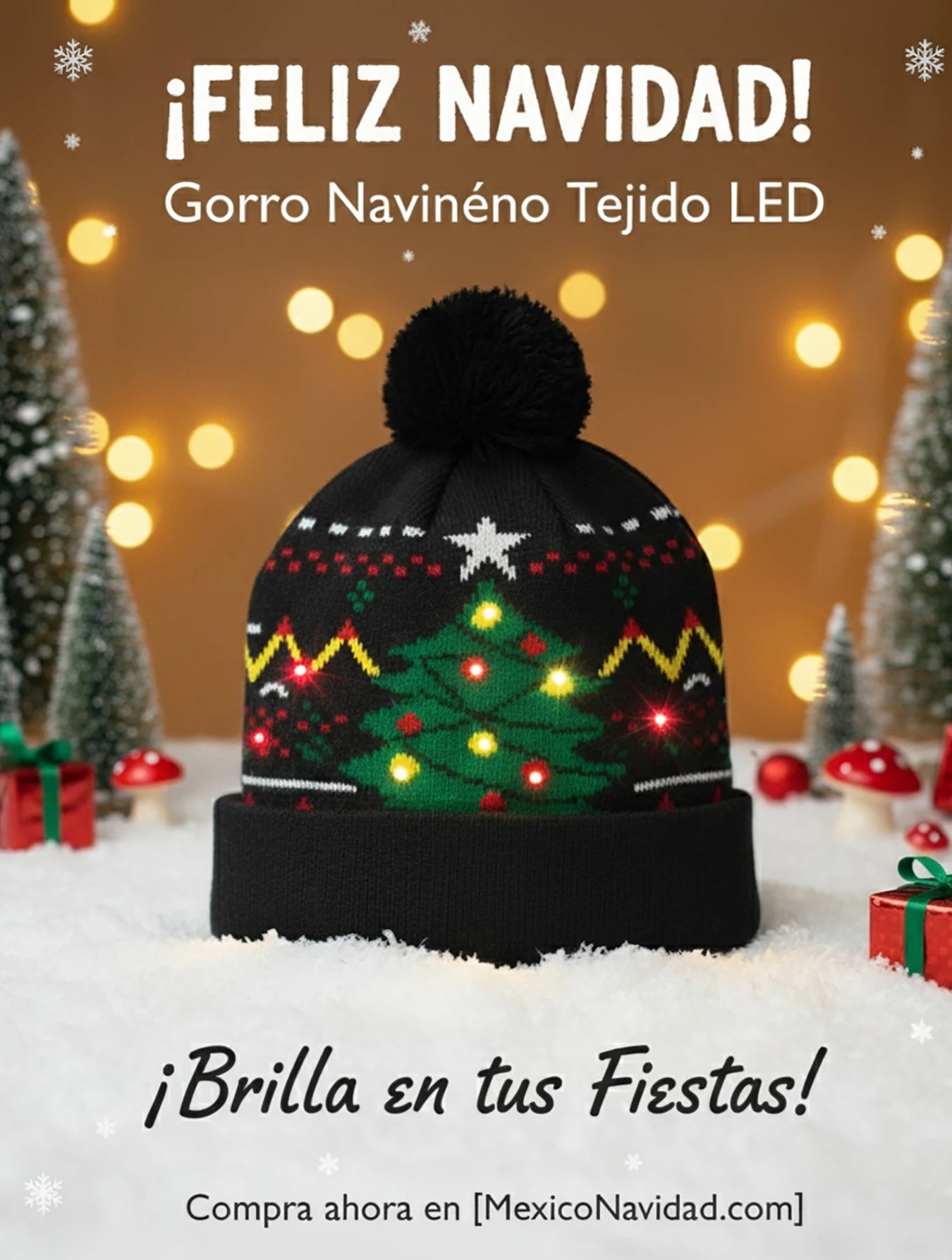 Gorro de Navidad tejido con luces LED,