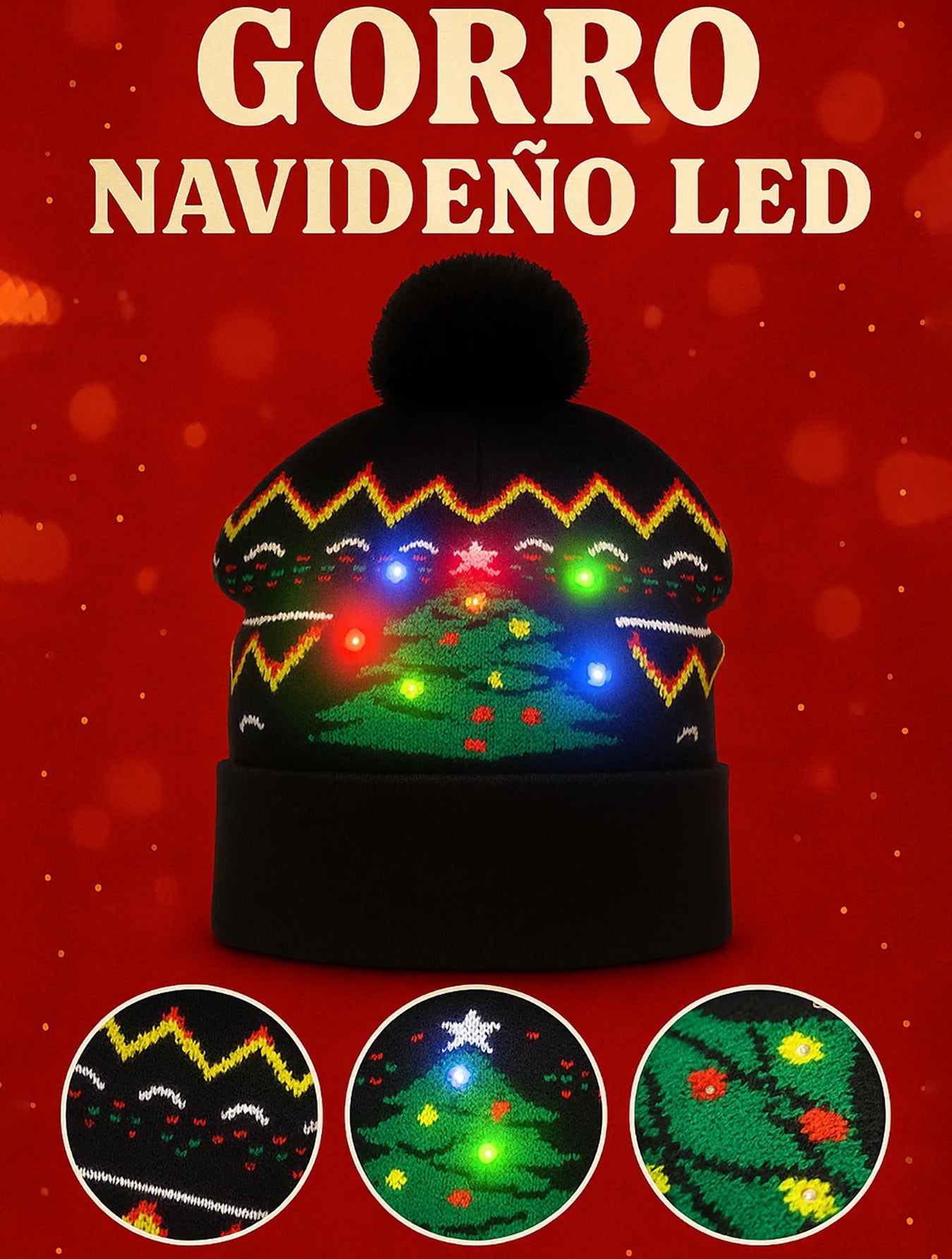 Gorro de Navidad tejido con luces LED,