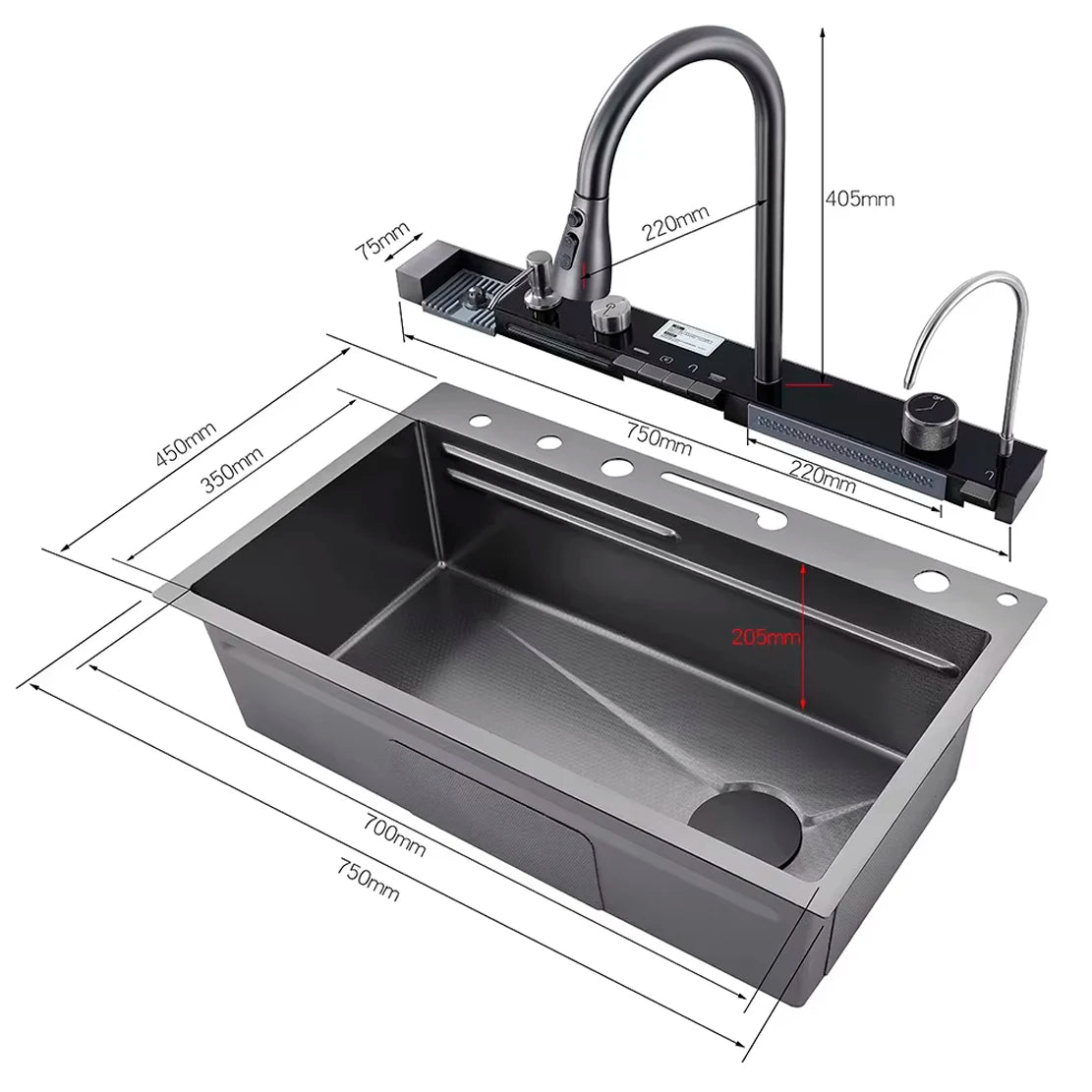 Grifo de fregadero de cocina, pantalla Digital integrada grande
