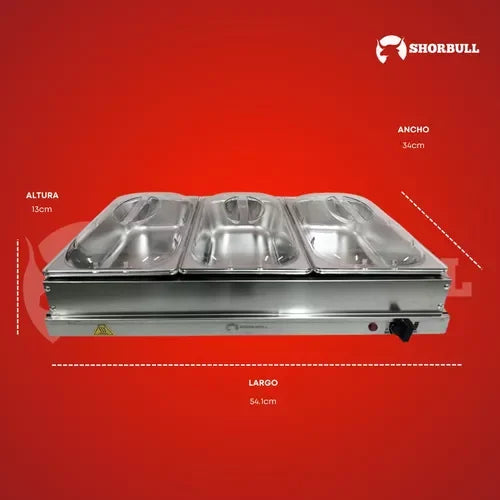 Calentador Eléctrico para Buffet Shorbull con 3 Insertos Multiusos