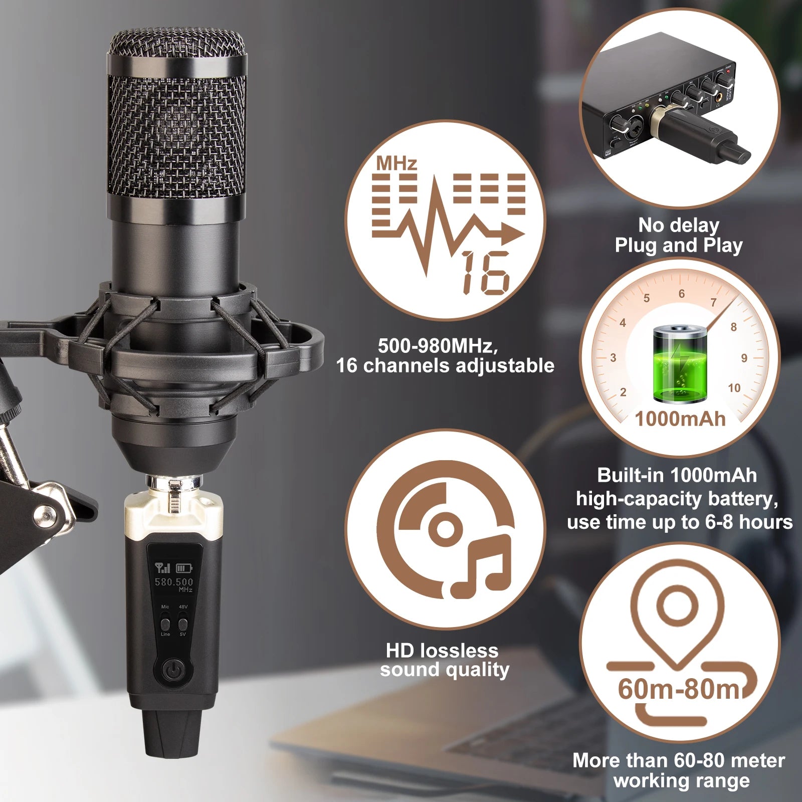 Sistema de Micrófono Inalámbrico UHF con Transmisor y Receptor XLR