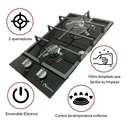 Estufa de Vidrio Templado de 2 Quemadores Shorbull