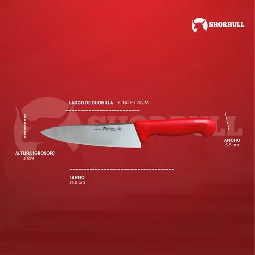 Cuchillo de Chef 8 Red Shorbull Profesional de Acero Inoxidable 20 cm