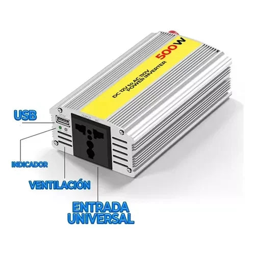 Inversor de Voltaje de 500w con Cargador UPS, Voltaje 12vdc/110vac