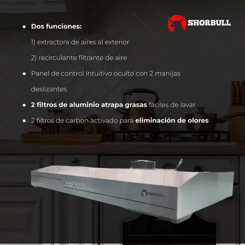 Campana Extractora Integrada de Acero Shorbull de 76 cm