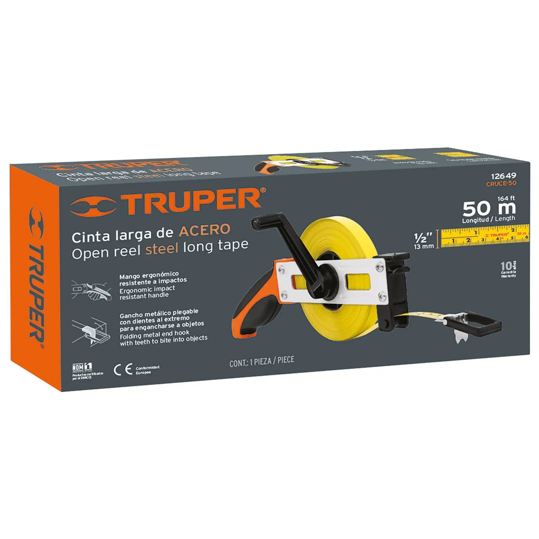Truper-Cinta métrica de acero inoxidable con hoja, material ABS, sistema métrico e imperial, largo, 50 m