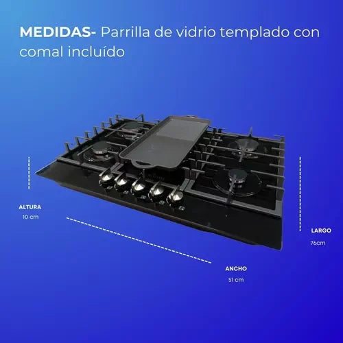 Plancha de Cocina Shorbull de 5 Quemadores con Vidrio Templado Incluida