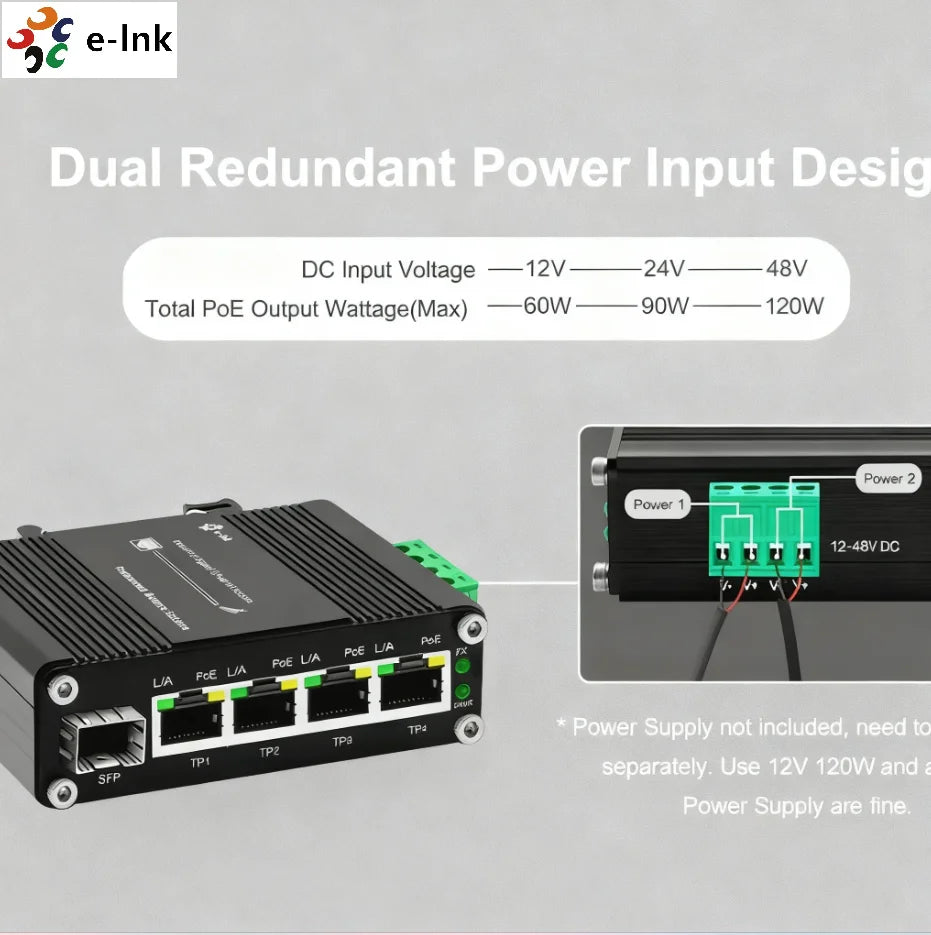 Switch PoE+ Industrial de 4 Puertos Gigabit con Ranura SFP