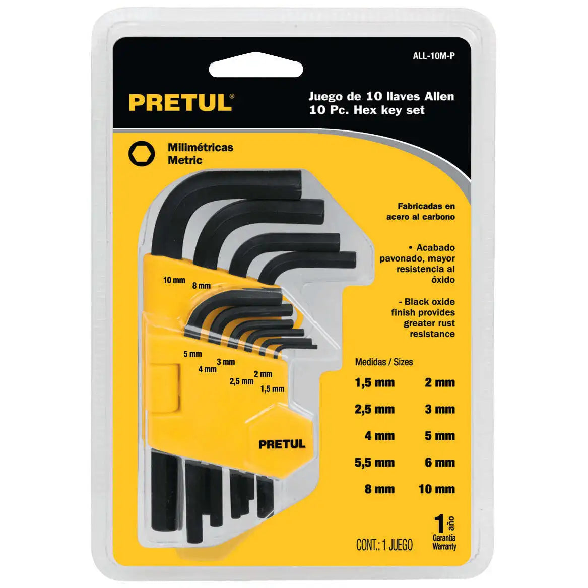 Juego de Llaves Allen Métricas Pretul ALL-10M-P, 10 Piezas, ,