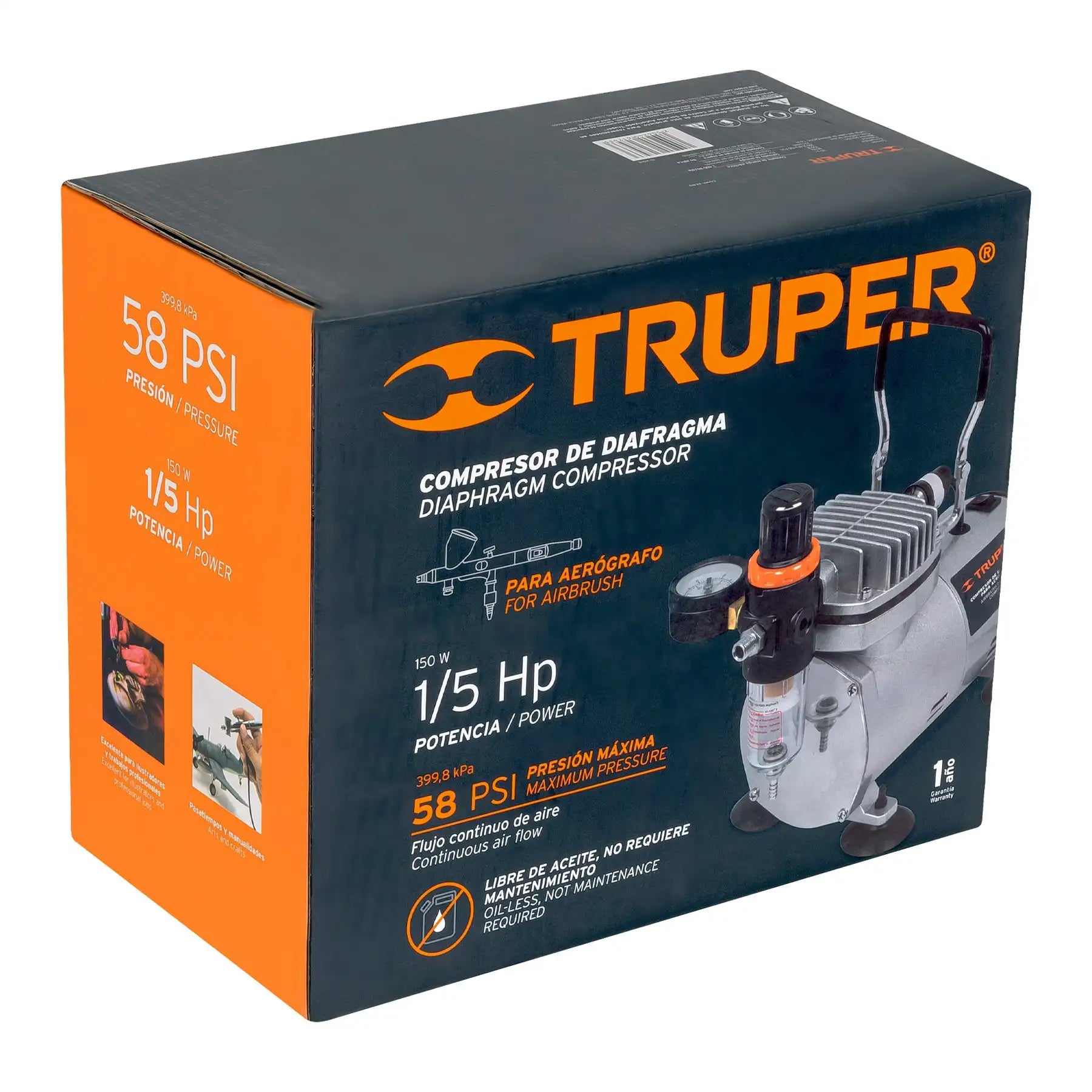 Compresor de Diafragma de Doble Acción Truper COMP-AERO de 1/5 HP y 110 V