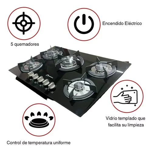 Estufa de Vidrio Templado de 5 Quemadores Shorbull