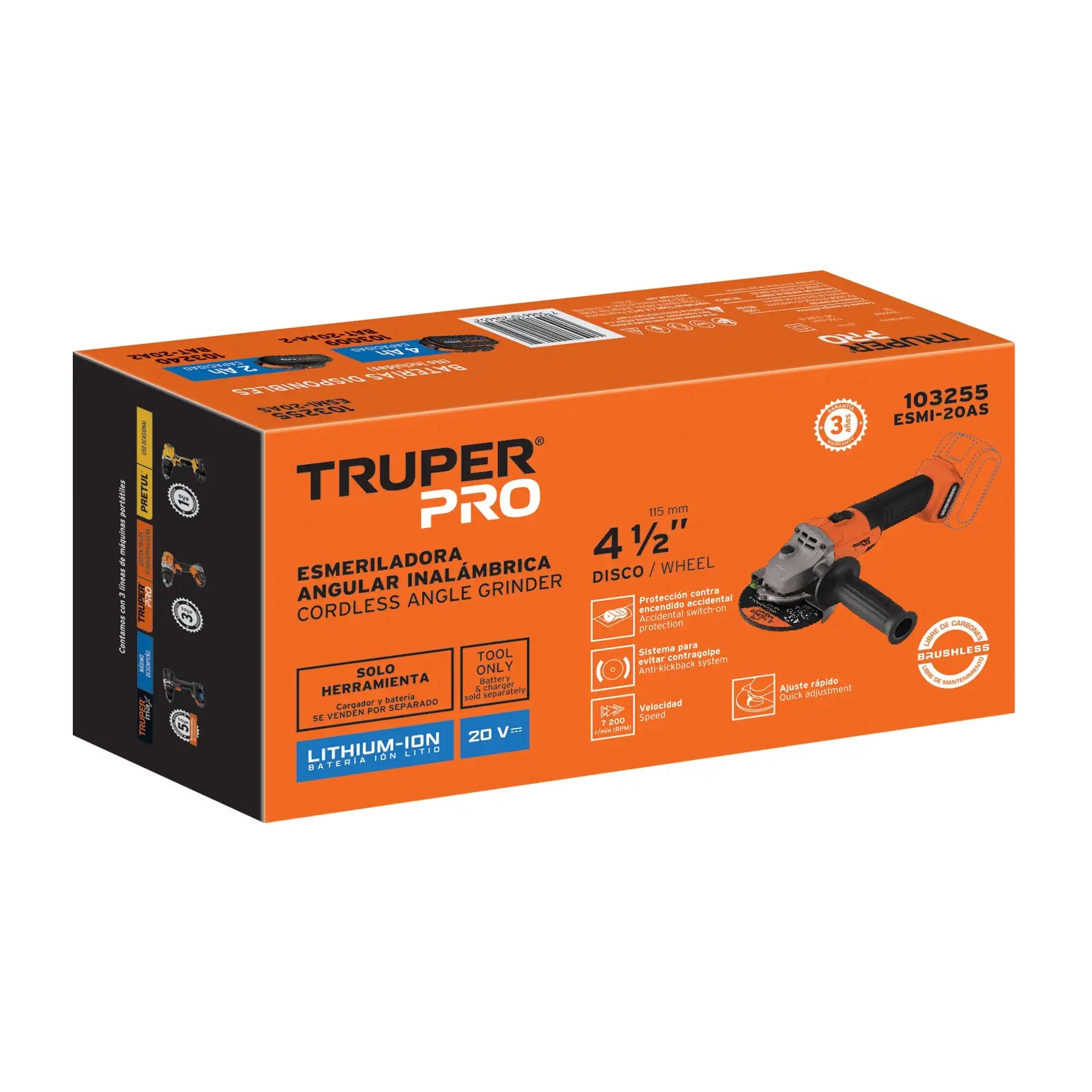 Amoladora Angular Inalámbrica de 20V, 4-1/2'