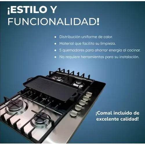 Plancha de Cocina Shorbull de Acero Inoxidable con 5 Quemadores Incluida