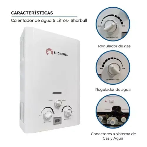Calentador de Agua Instantáneo a Gas LP Shorbull de 8L