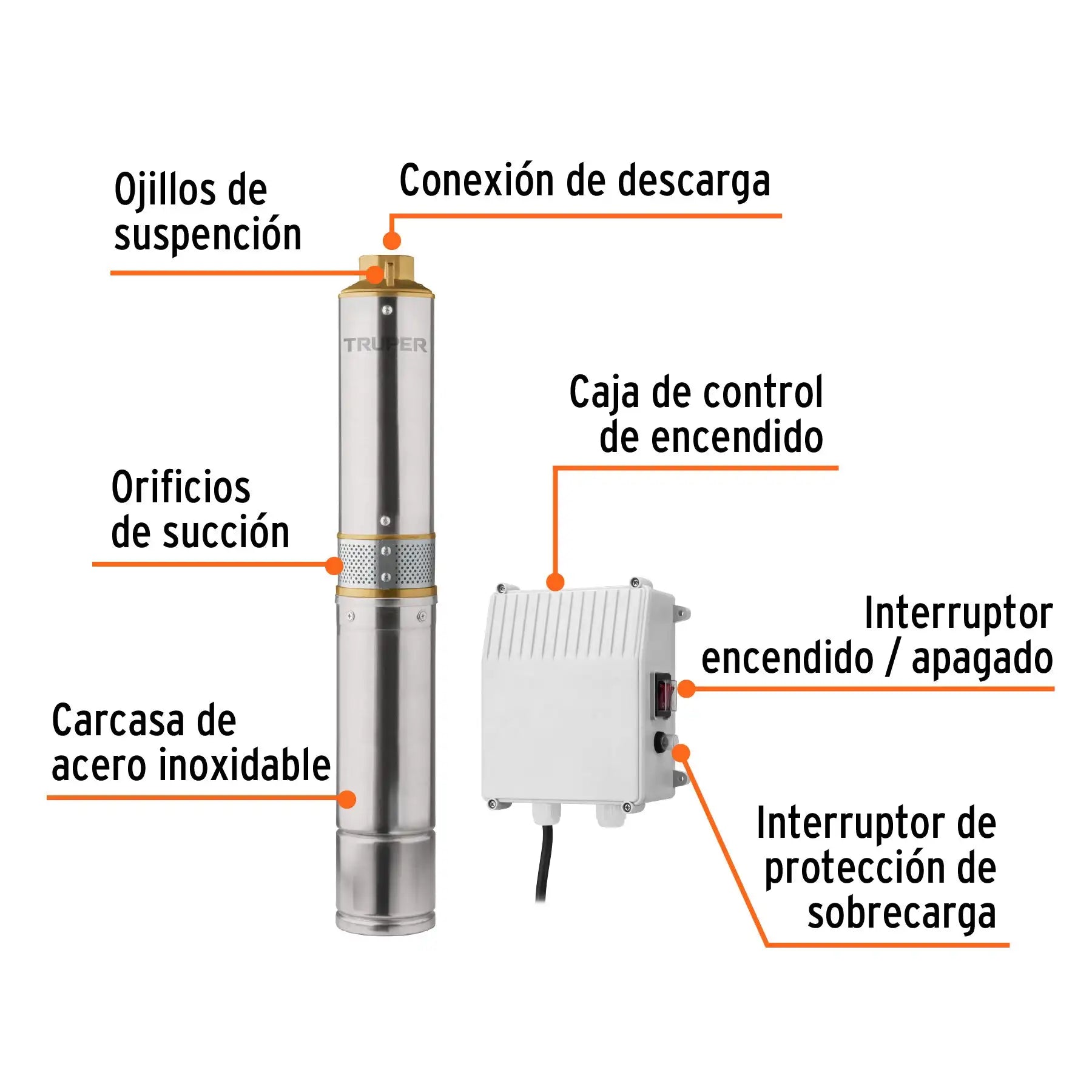 Bomba Sumergible Tipo Bala TRUPER 102974 BOS-1/2LM-2, 1/2HP,220 v