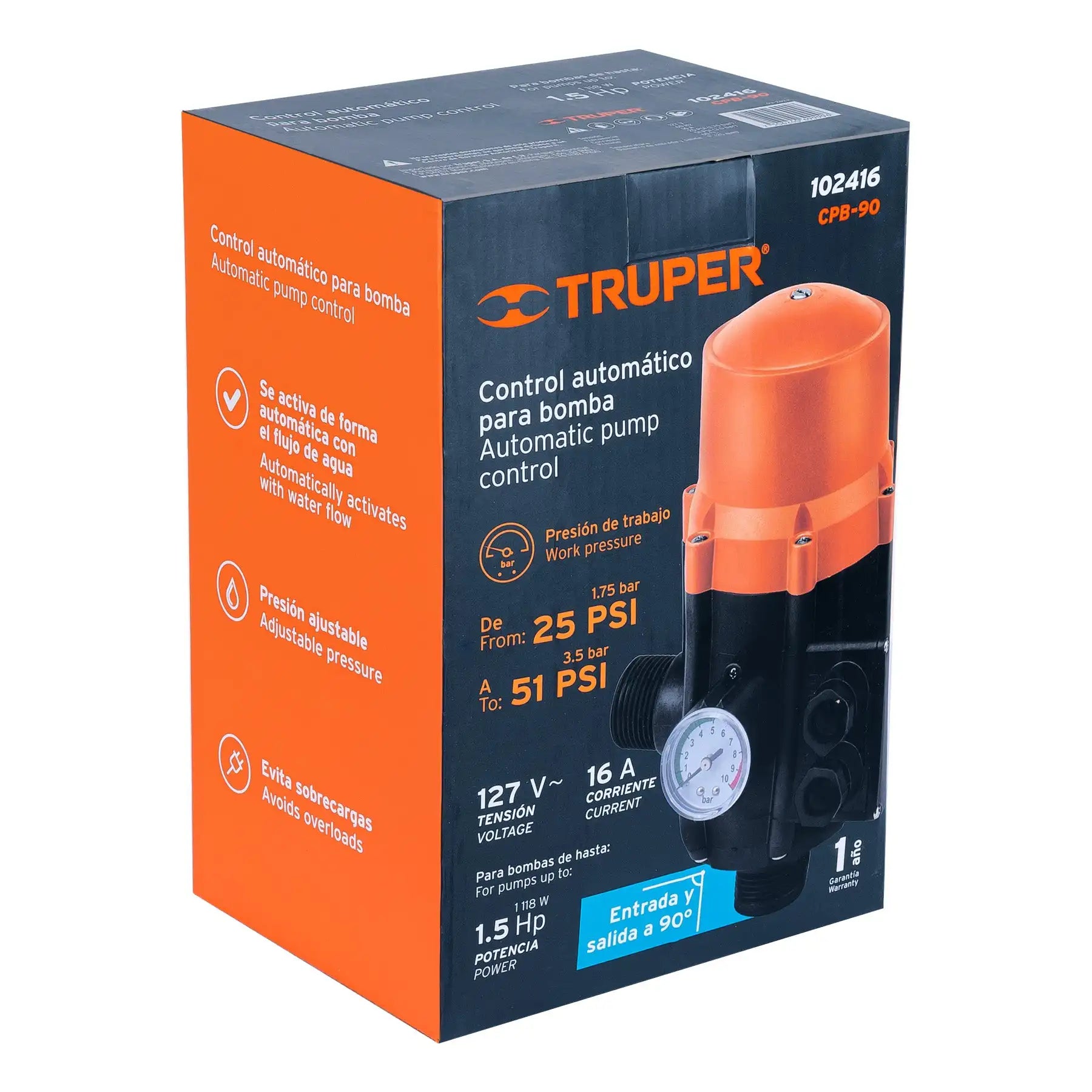 Control automático de presión Truper modelo para bombas de agua