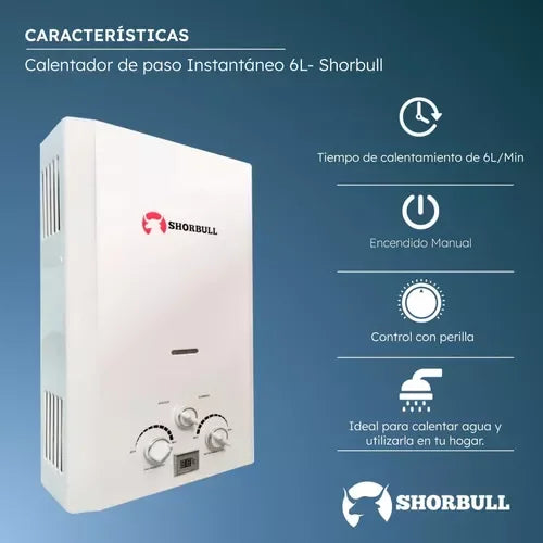 Calentador de Agua Instantáneo a Gas LP Shorbull de 8L