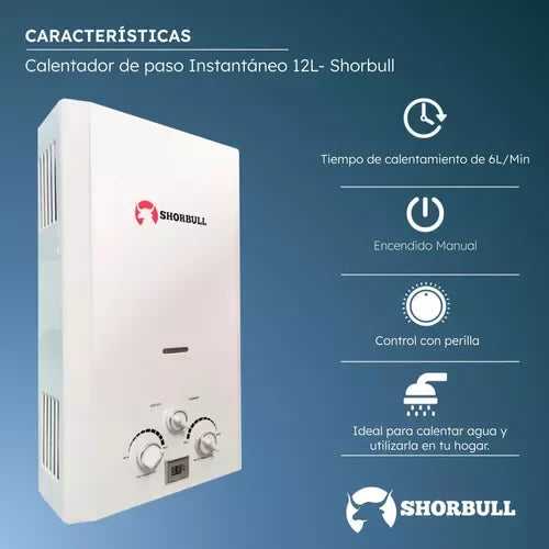 Calentador de Agua Instantáneo a Gas LP Shorbull de 12L
