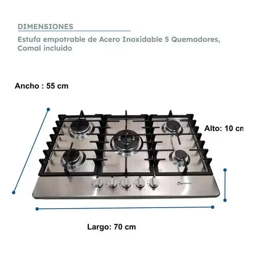 Plancha de Cocina Shorbull de Acero Inoxidable con 5 Quemadores Incluida