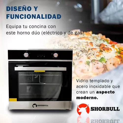 Horno Empotrado Shorbull de 65l, Doble Función (Gas y Eléctrico)
