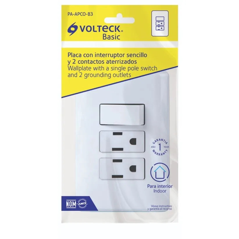 Interruptores de Pared Básicos Volteck, Placa de 2 Contactos y Interruptor Individual