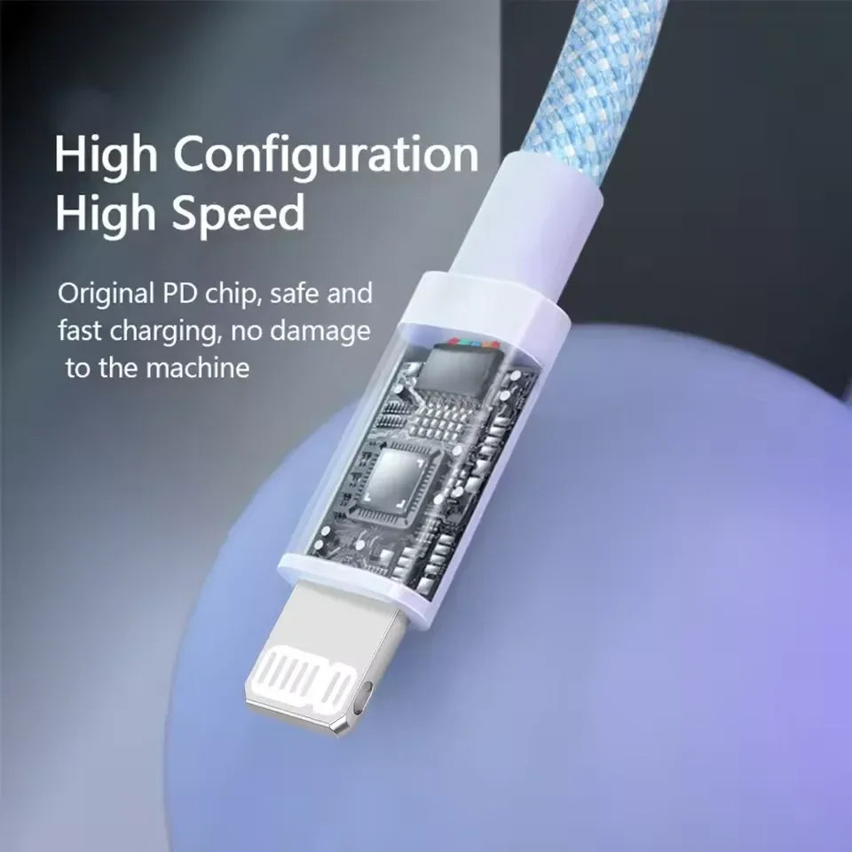 Cable de Carga PD 20W USB-C para iPhone 14 13 12 11 Pro Max iPad Carga Rápida 3A 2M Cable de Datos Lightning