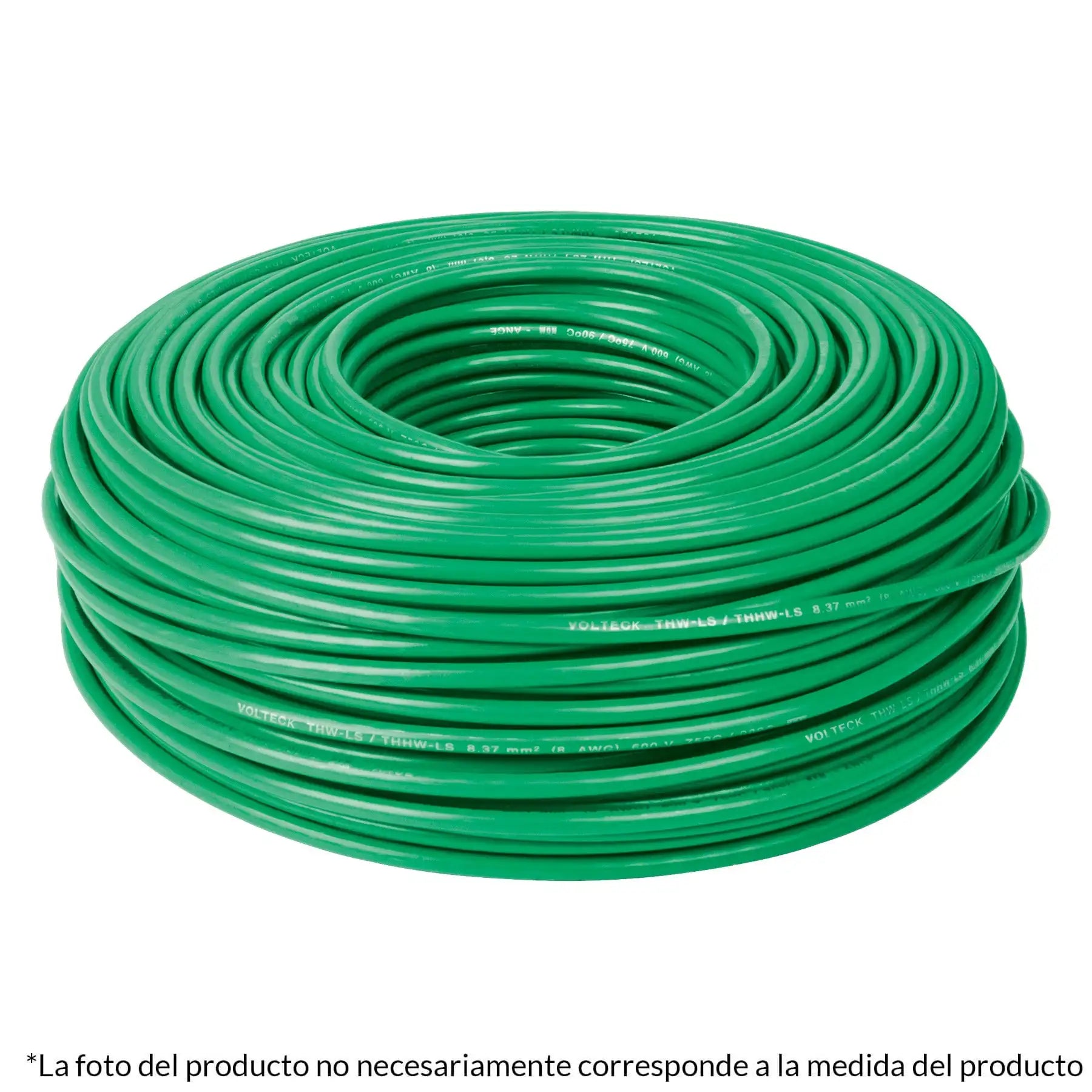 Cable Verde Trenzado Volteck CCA-8V de 8 AWG, Rollo de 100m