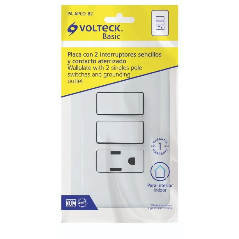 Placa de Interruptor de Pared Básica Volteck,  2 Interruptores Simples
