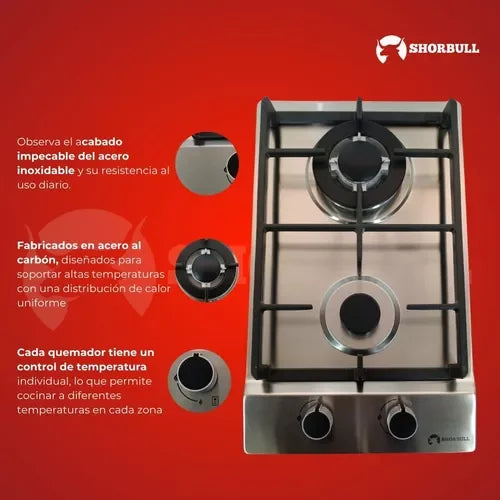 Estufa de Acero Inoxidable de 2 Quemadores Shorbull