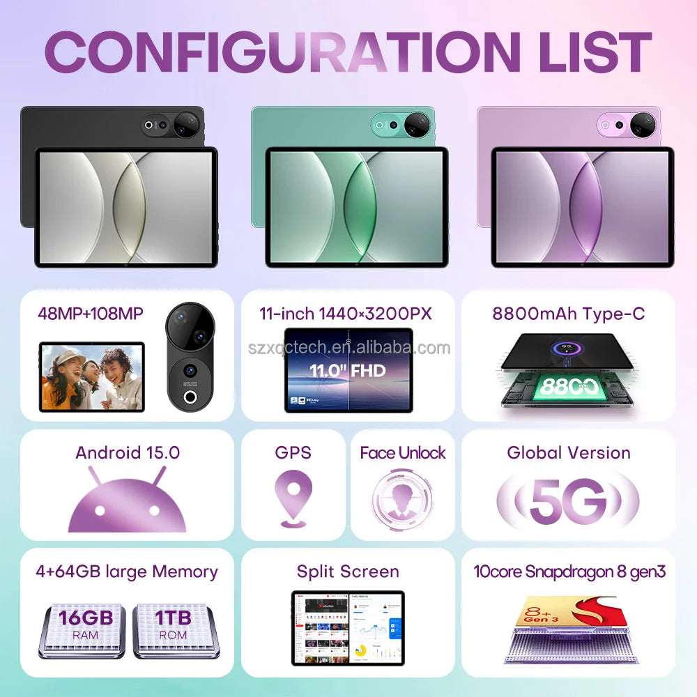 Pad9  Android 15 Tablet PC 4G + 5G 16GB RAM