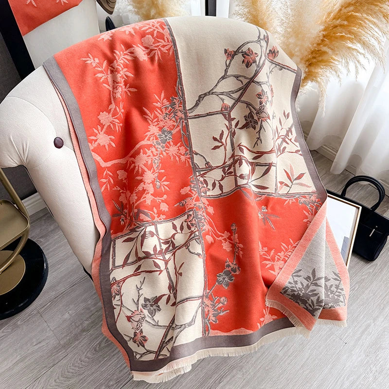 Bufanda con Diseño de Flor de Ciruelo para Mujer