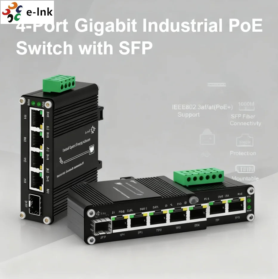 Switch PoE+ Industrial de 4 Puertos Gigabit con Ranura SFP