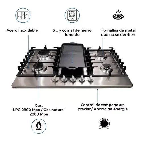 Plancha de Cocina Shorbull de Acero Inoxidable con 5 Quemadores Incluida