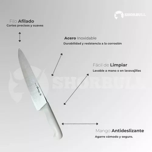 Cuchillo de Chef Blanco de 30 cm, Acero Inoxidable Profesional Shorbull 12