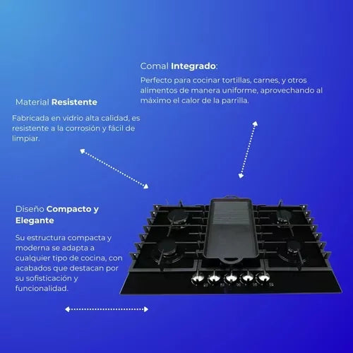 Plancha de Cocina Shorbull de 5 Quemadores con Vidrio Templado Incluida
