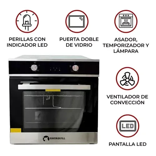 Horno Empotrado Shorbull de 65l, Doble Función (Gas y Eléctrico)