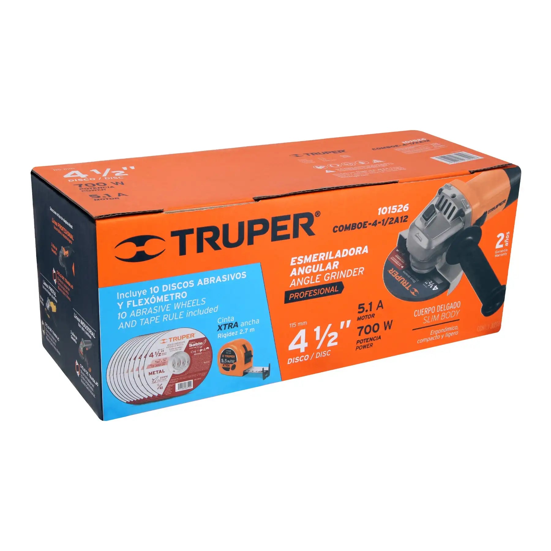 Amoladora Angular Inalámbrica 4-1/2A12 de 4-1/2' y 700W con 10 Discos