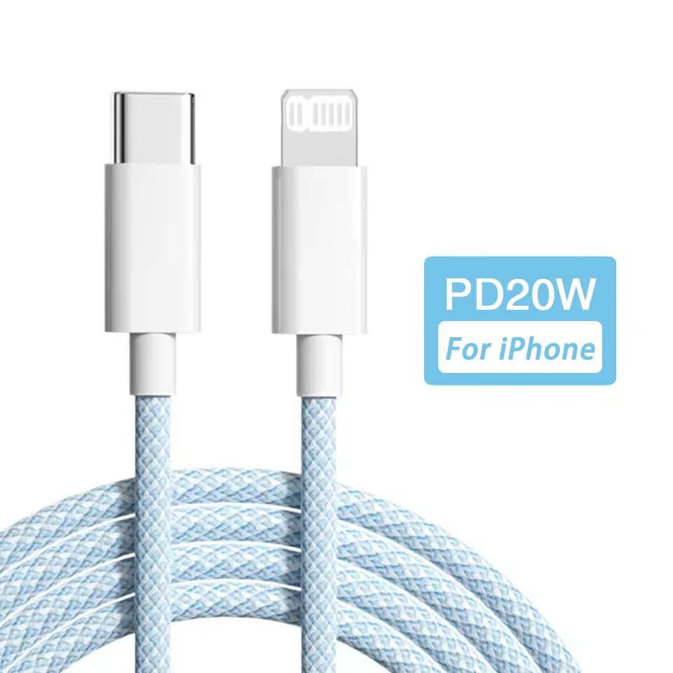 Cable de Carga PD 20W USB-C para iPhone 14 13 12 11 Pro Max iPad Carga Rápida 3A 2M Cable de Datos Lightning