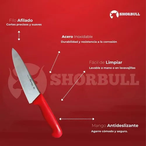 Cuchillo de Chef 8 Red Shorbull Profesional de Acero Inoxidable 20 cm